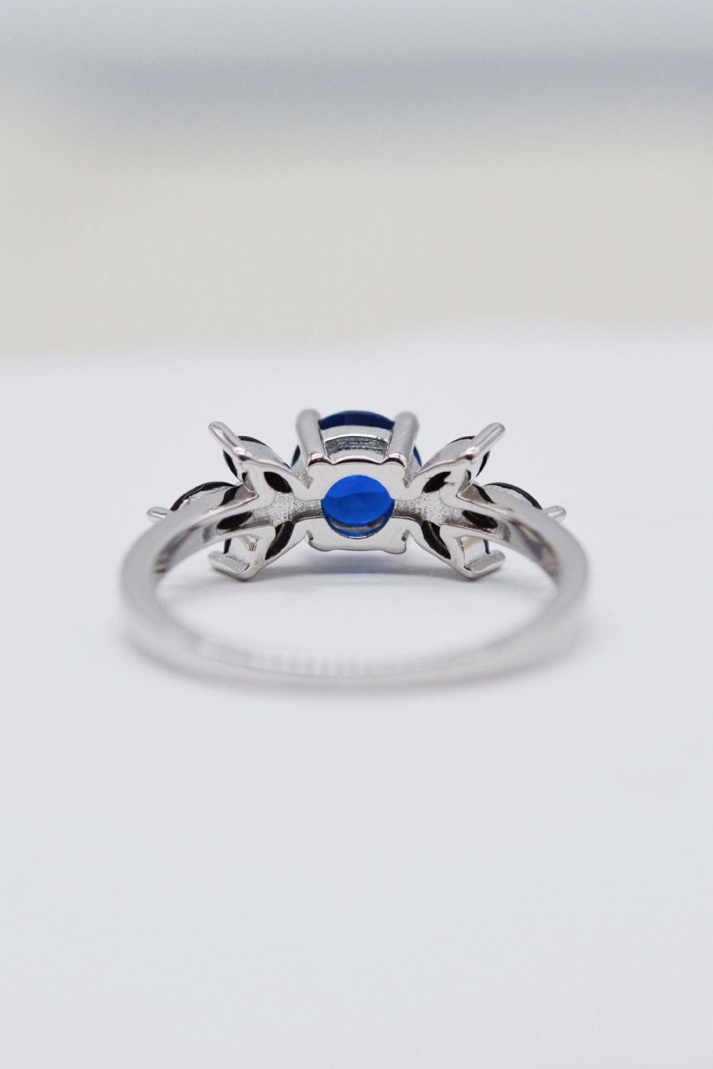 Blissful Day Zircon Leaf Round Blue Spinel Ring - MXSTUDIO.COM