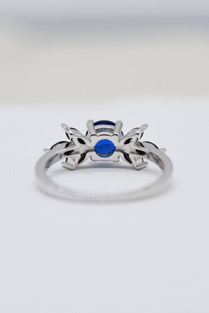 Blissful Day Zircon Leaf Round Blue Spinel Ring - MXSTUDIO.COM