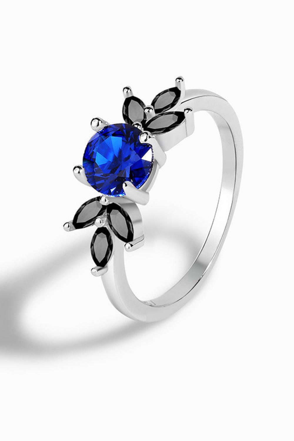 Blissful Day Zircon Leaf Round Blue Spinel Ring - MXSTUDIO.COM