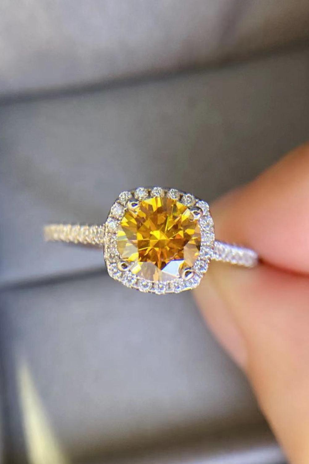 Blissful Platinum-Plated 3 Carat Yellow Moissanite Ring - MXSTUDIO.COM