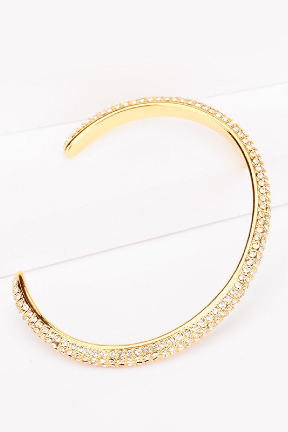 Blissful Rhinestone Detail Open Gold Plated Bracelet - MXSTUDIO.COM