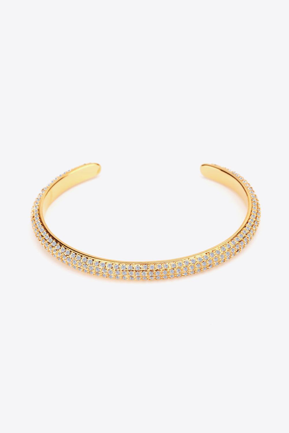 Blissful Rhinestone Detail Open Gold Plated Bracelet - MXSTUDIO.COM