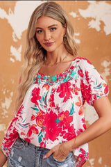 Blissfully Blossoming Tie Back Floral Short Sleeve Blouse - MXSTUDIO.COM