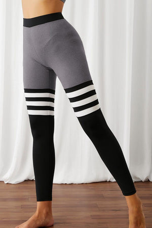 Block Patterned With Elastic Waistband Leggings - MXSTUDIO.COM