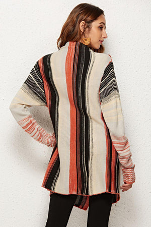 Block The Cold Tassel Detail One-Button Striped Cardigan - MXSTUDIO.COM