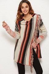 Block The Cold Tassel Detail One-Button Striped Cardigan - MXSTUDIO.COM