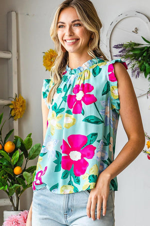 Bloom Wildly Floral Ruffle Cap Sleeve Blouse - MXSTUDIO.COM