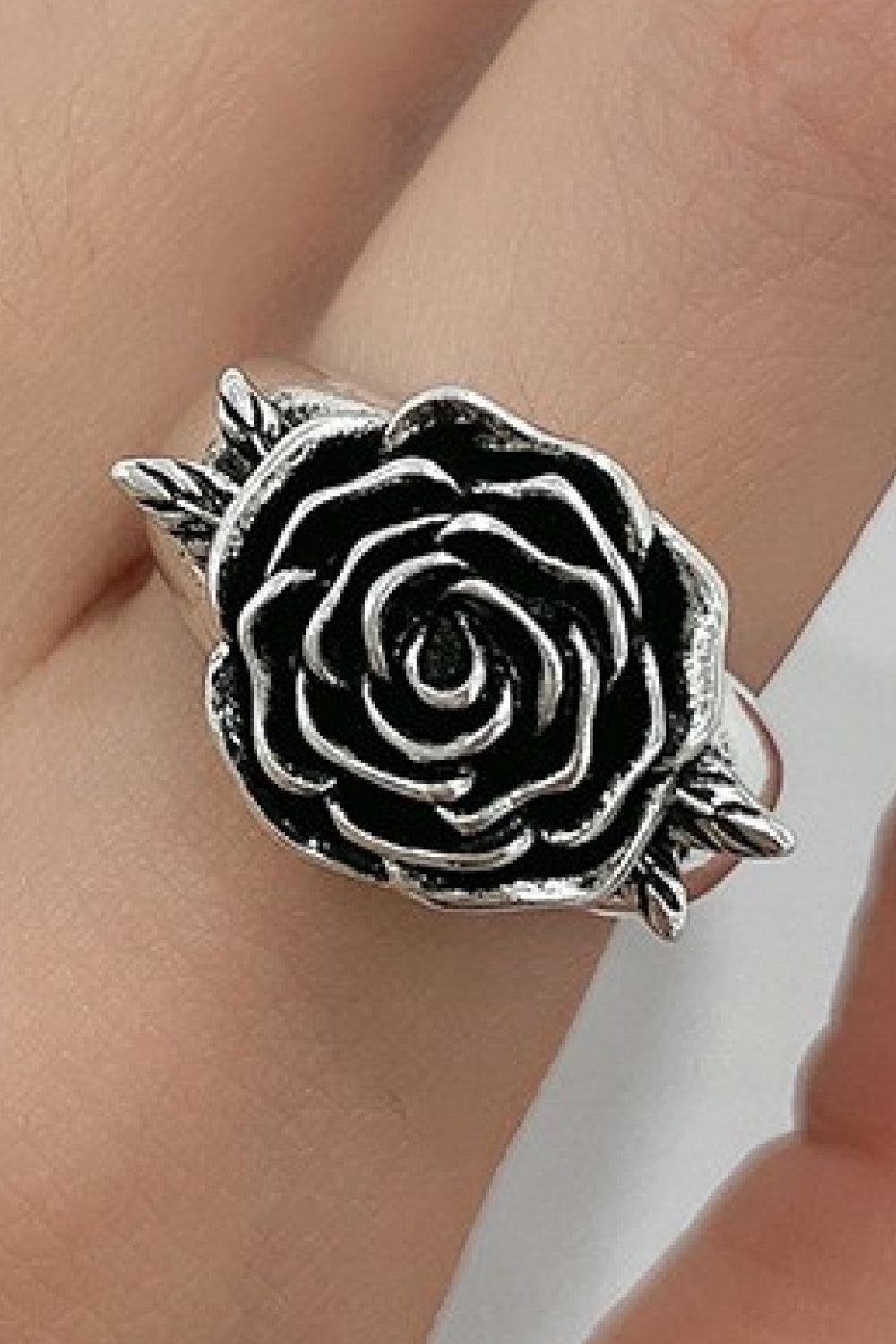 Blossoming Beauty 18K Silver-Plated Rose Flower Ring - MXSTUDIO.COM