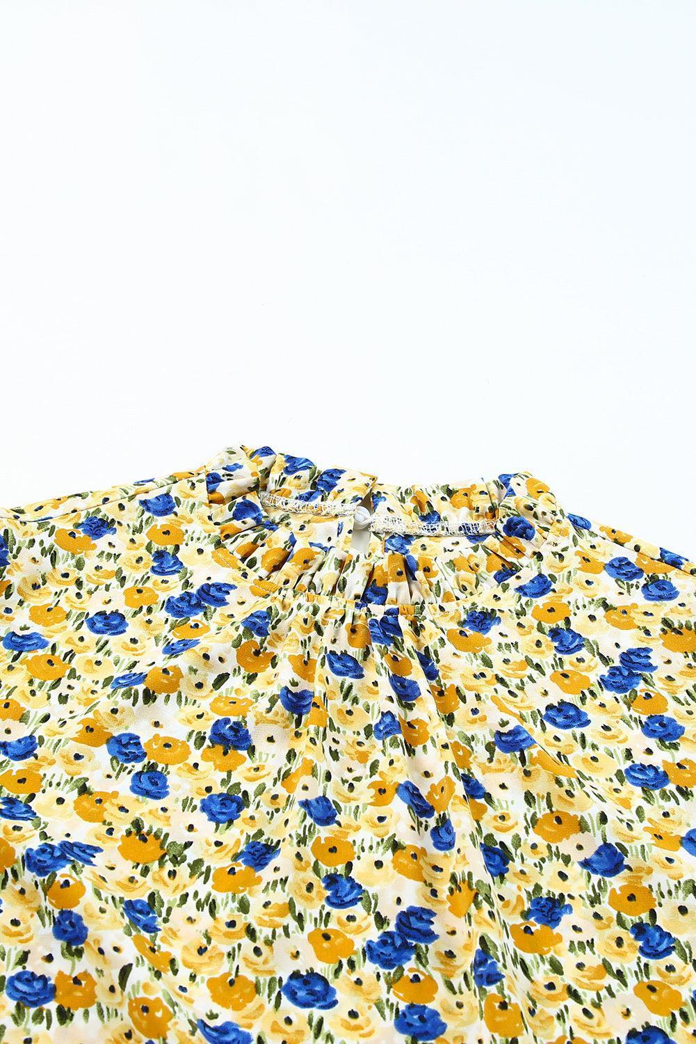 Blossoming Short Sleeve Yellow Floral Blouse - MXSTUDIO.COM