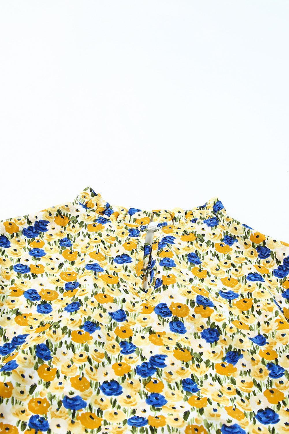 Blossoming Short Sleeve Yellow Floral Blouse - MXSTUDIO.COM