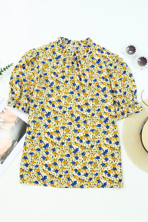 Blossoming Short Sleeve Yellow Floral Blouse - MXSTUDIO.COM