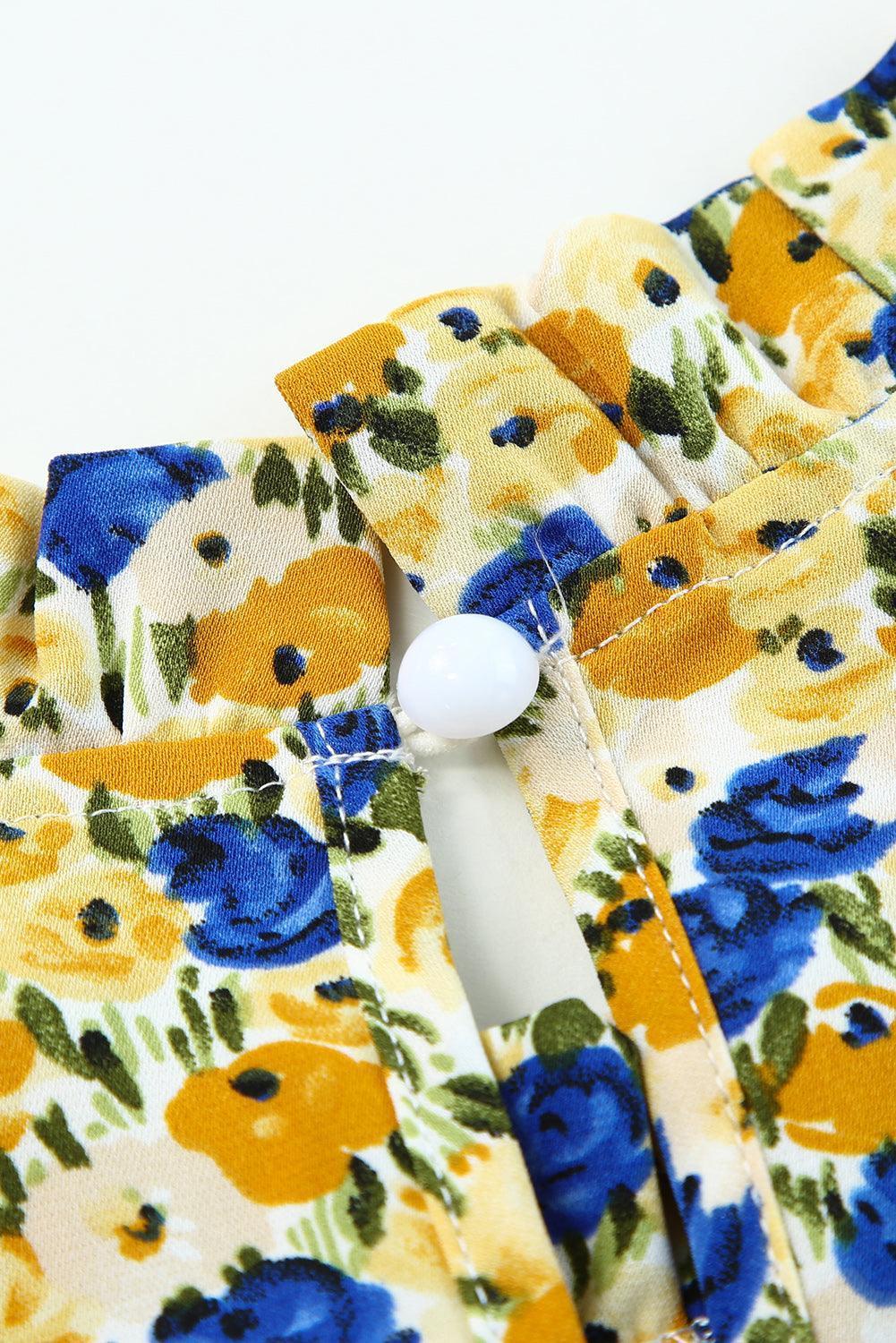 Blossoming Short Sleeve Yellow Floral Blouse - MXSTUDIO.COM