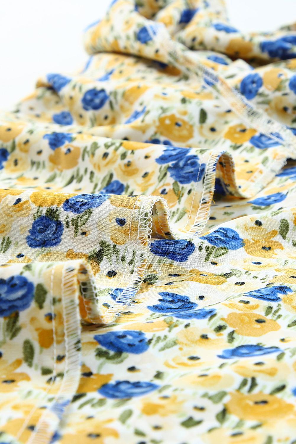 Blossoming Short Sleeve Yellow Floral Blouse - MXSTUDIO.COM