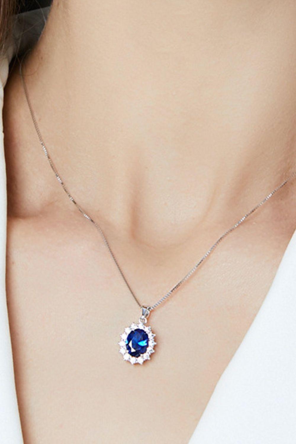Blue Oval Synthetic Sapphire Pendant Necklace - MXSTUDIO.COM