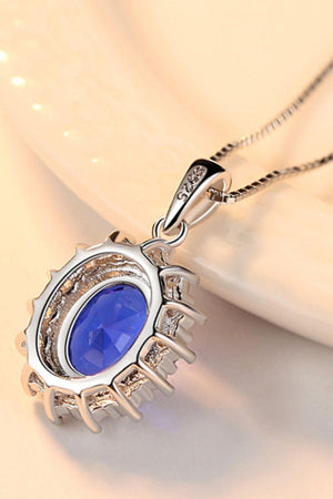 Blue Oval Synthetic Sapphire Pendant Necklace - MXSTUDIO.COM