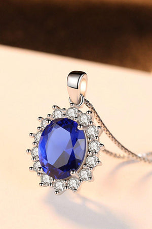 Blue Oval Synthetic Sapphire Pendant Necklace - MXSTUDIO.COM