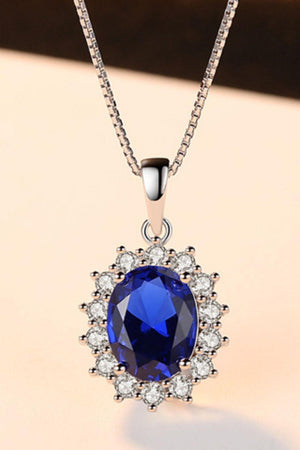 Blue Oval Synthetic Sapphire Pendant Necklace - MXSTUDIO.COM