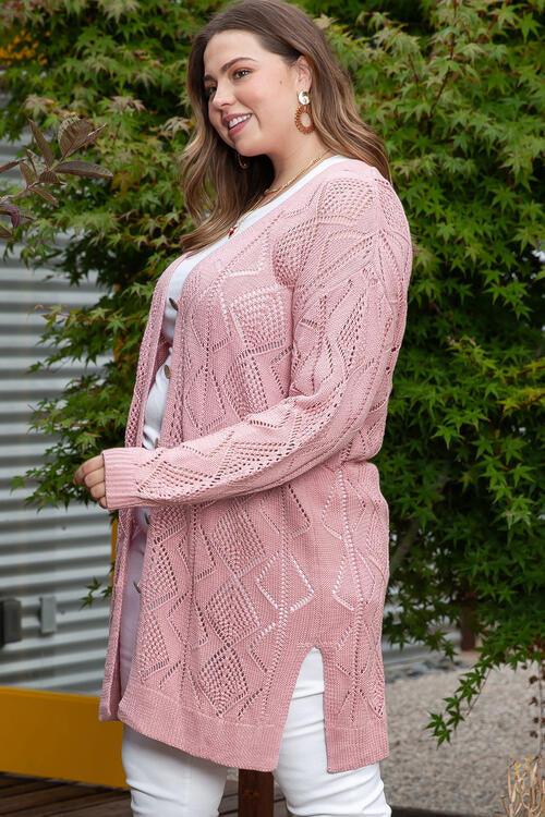 Blush Pink Openwork Plus Size Women's Cardigan-MXSTUDIO.COM