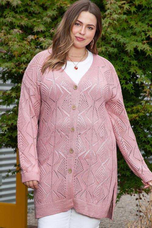 Blush Pink Openwork Plus Size Women's Cardigan-MXSTUDIO.COM