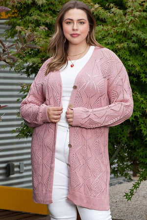 Blush Pink Openwork Plus Size Women's Cardigan-MXSTUDIO.COM