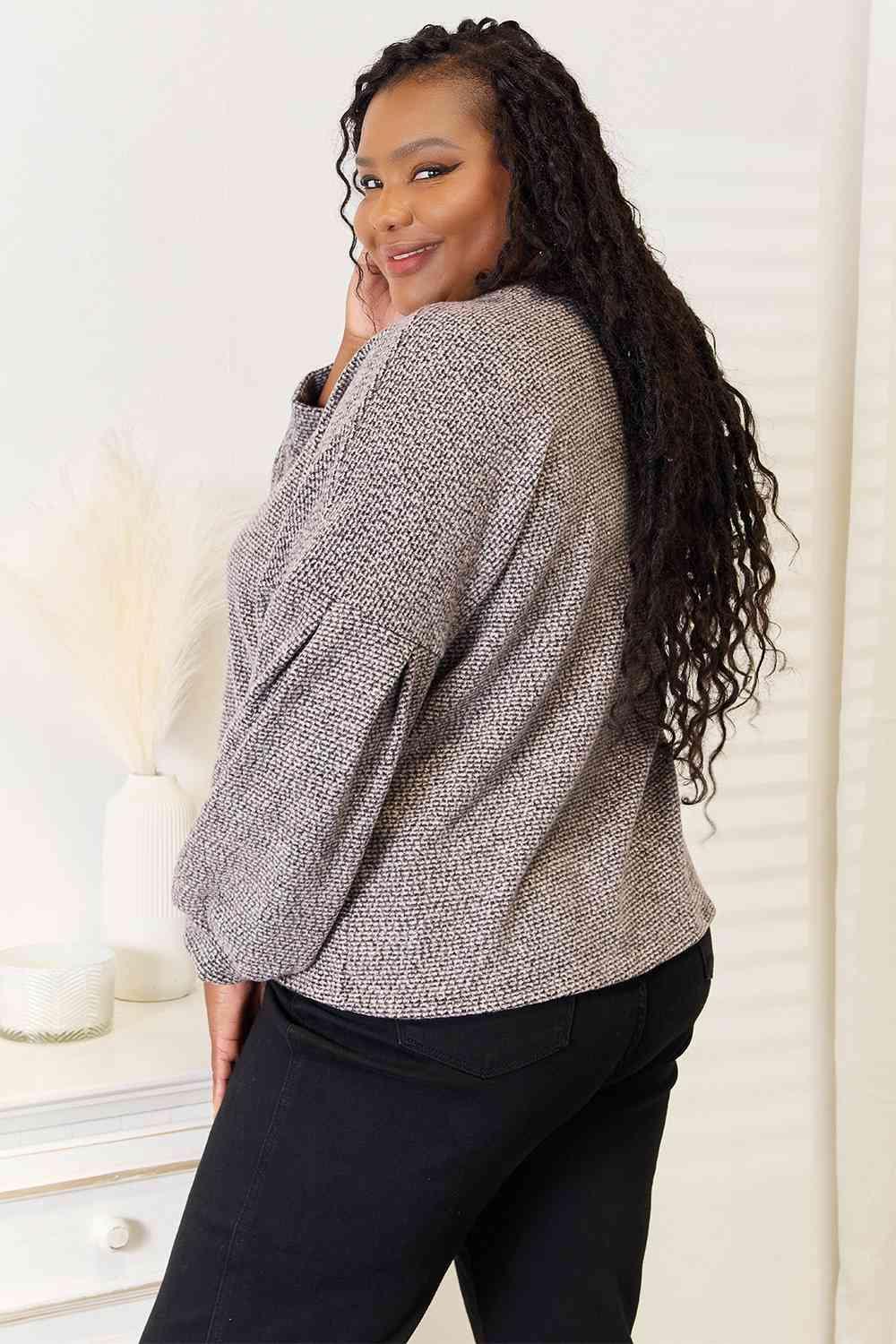 Boat Neck Long Sleeve Plus Size Glitter Top - MXSTUDIO.COM