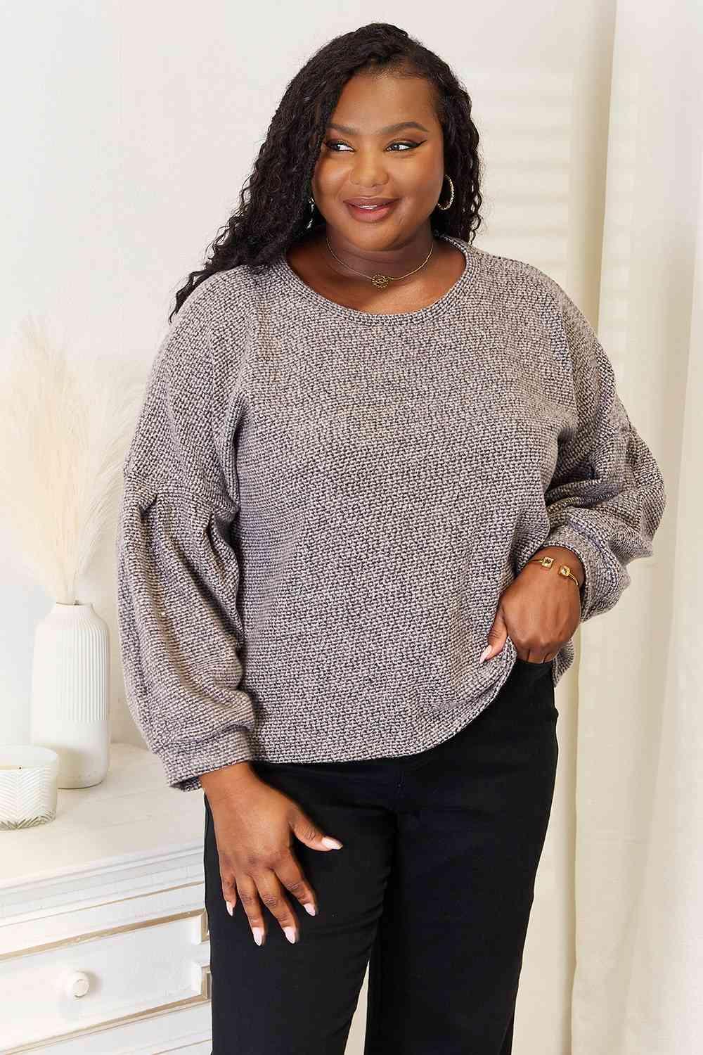 Boat Neck Long Sleeve Plus Size Glitter Top - MXSTUDIO.COM