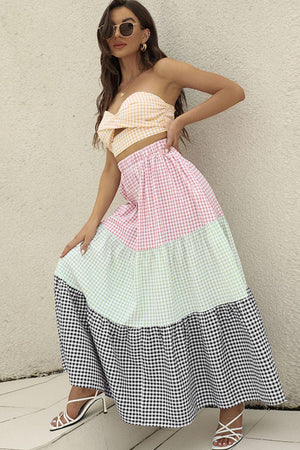 Bobby-Dazzler Plaid Strapless Top and Maxi Skirt Set - MXSTUDIO.COM