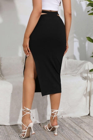 Bodacious Cutout Black Slit Midi Skirt - MXSTUDIO.COM