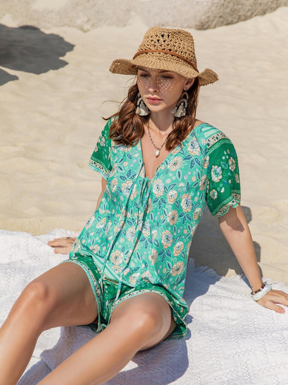 a woman sitting on a towel on the beach