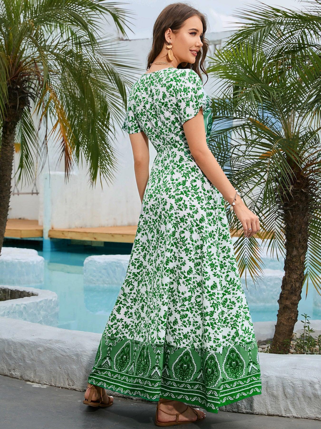 Bohemian Elegance Green Summer Maxi Dress - MXSTUDIO.COM