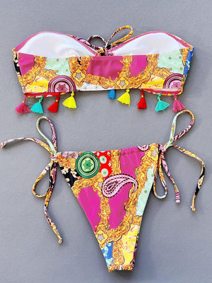 a bikini top with a tie around the bottom