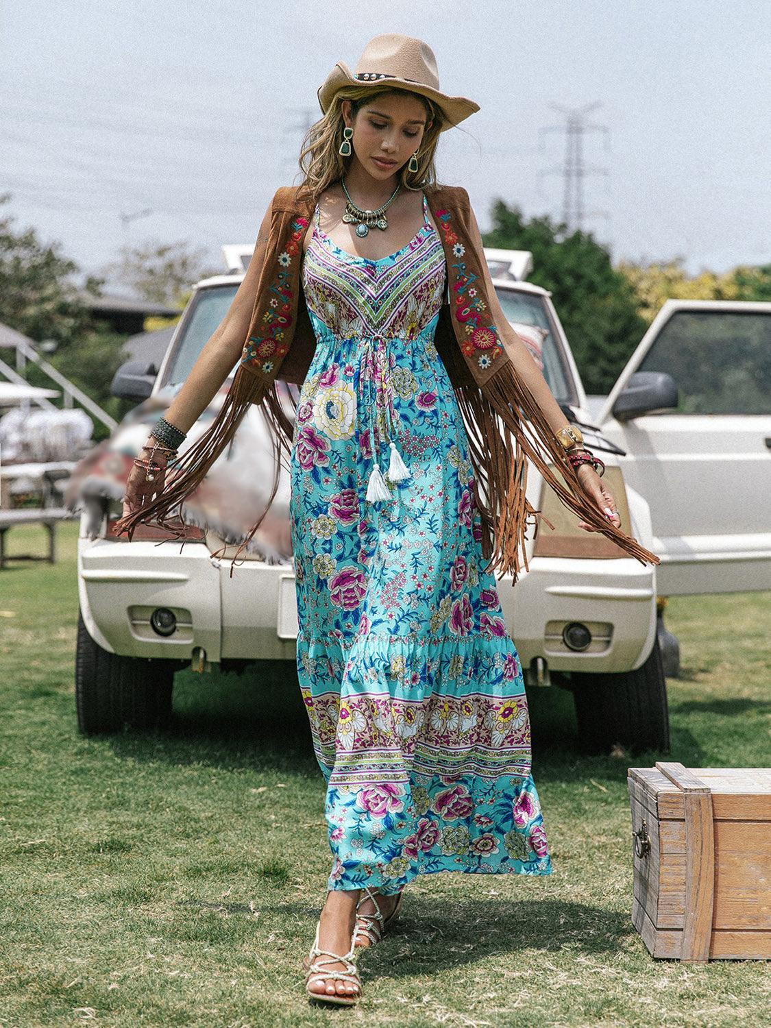 Boho Appeal Scoop Neck Bohemian Maxi Dress - MXSTUDIO.COM