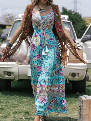 Boho Appeal Scoop Neck Bohemian Maxi Dress - MXSTUDIO.COM