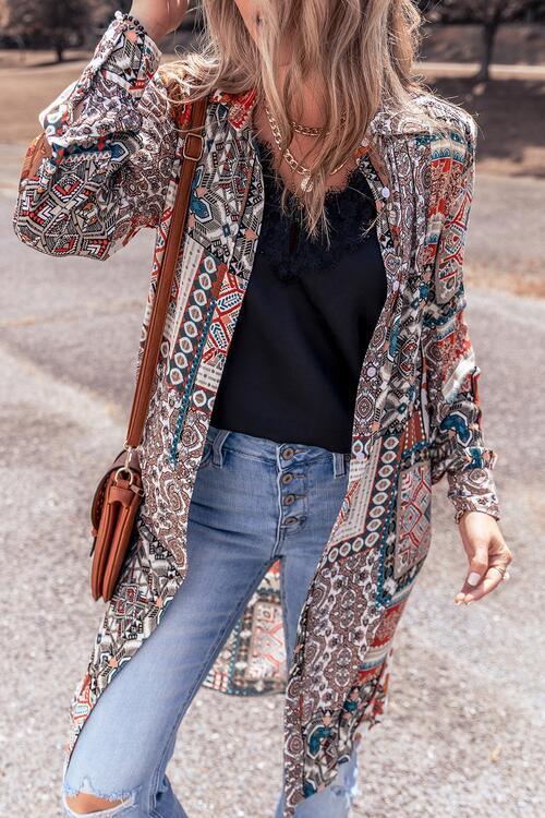 Boho Embrace Collared Long Open Front Cardigan-MXSTUDIO.COM