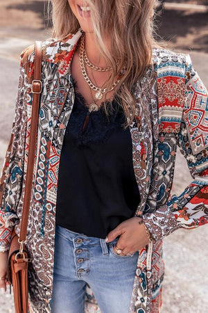 Boho Embrace Collared Long Open Front Cardigan-MXSTUDIO.COM