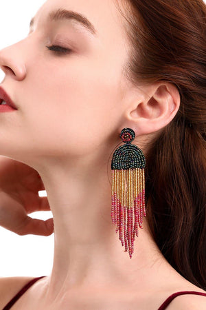 Boho-Inspired Fringe Beaded Dangle Earrings - MXSTUDIO.COM