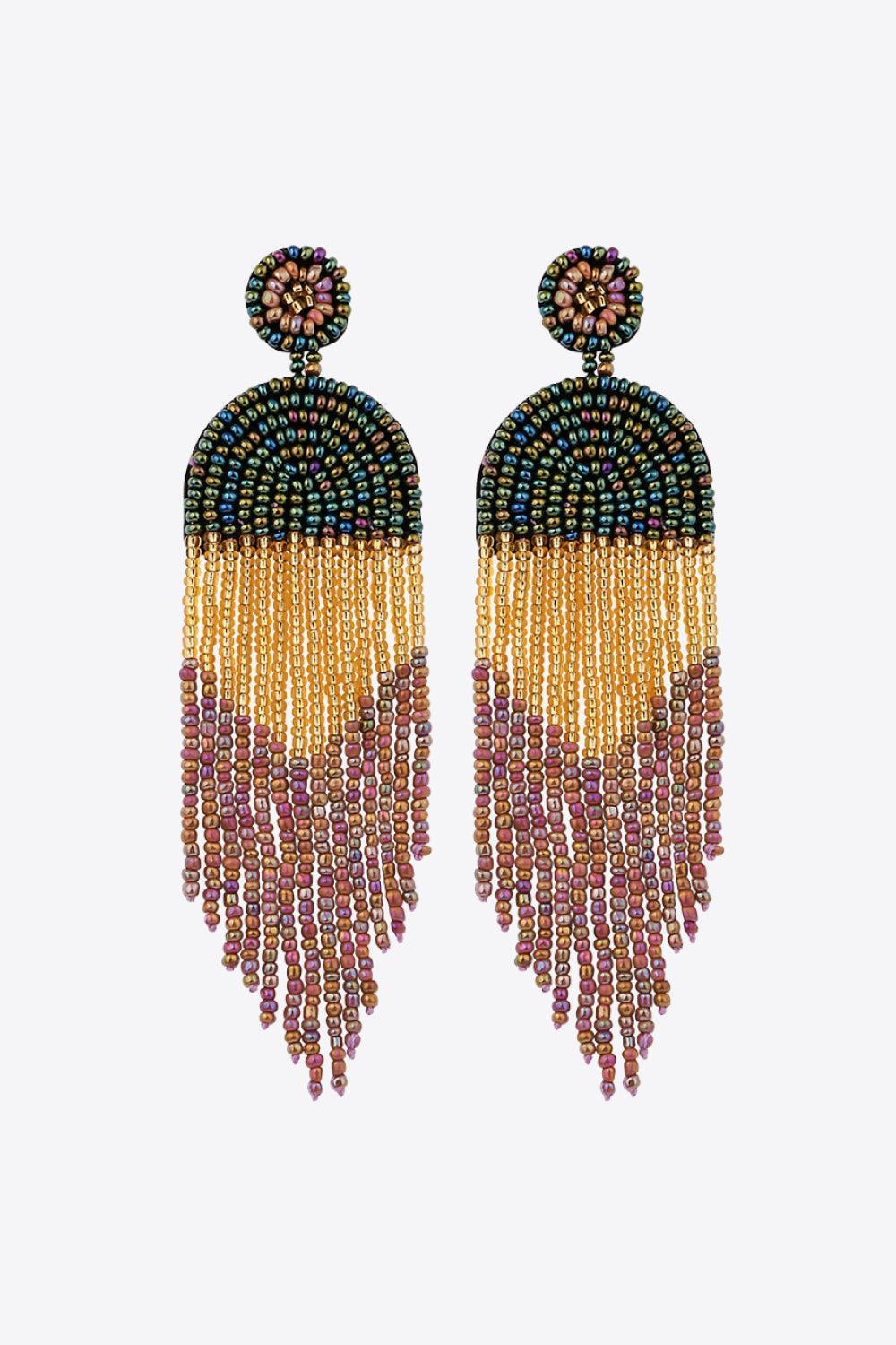 Boho-Inspired Fringe Beaded Dangle Earrings - MXSTUDIO.COM