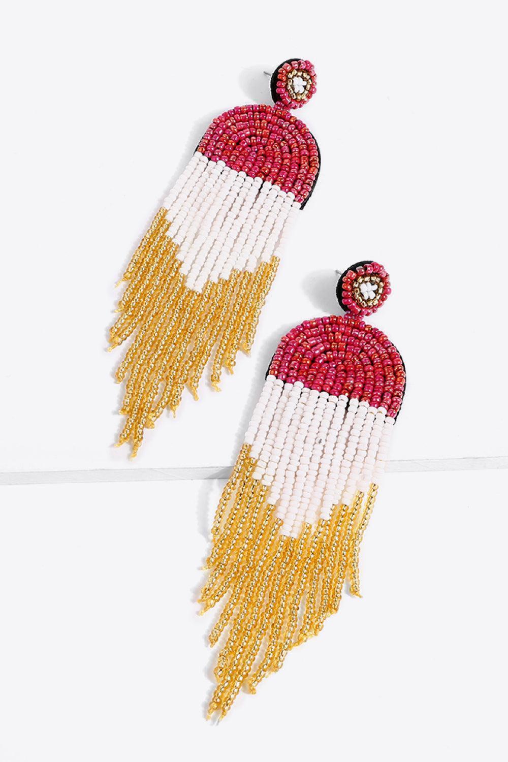 Boho-Inspired Fringe Beaded Dangle Earrings - MXSTUDIO.COM