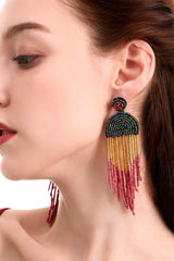 Boho-Inspired Fringe Beaded Dangle Earrings - MXSTUDIO.COM