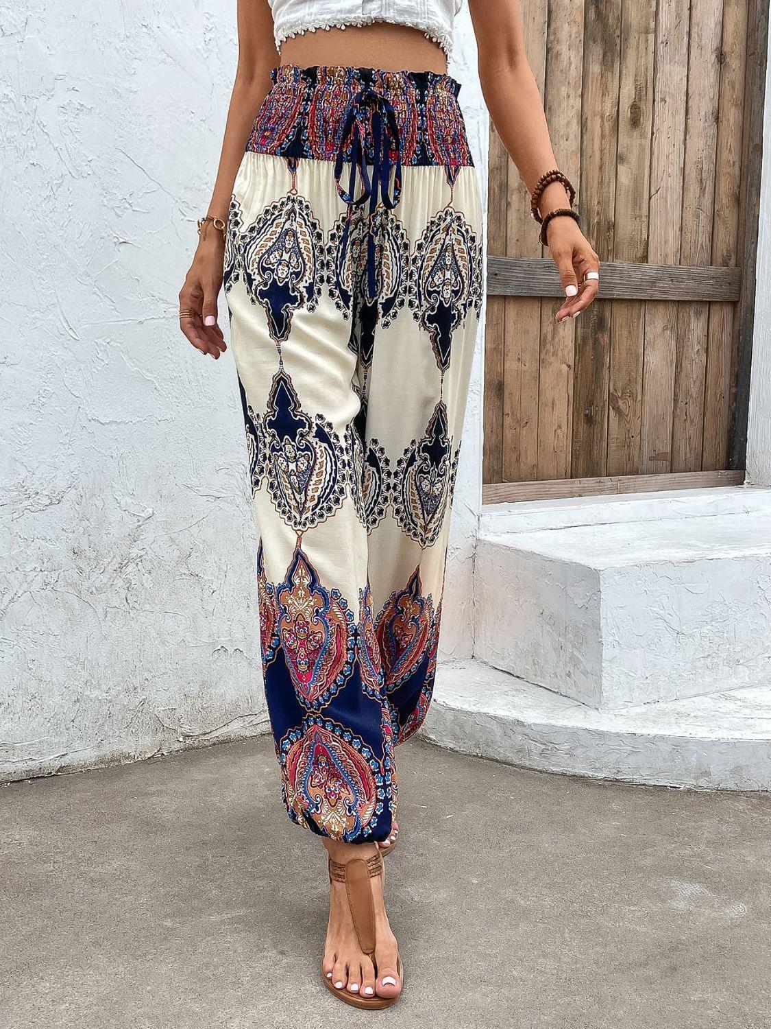 Boho Life Printed Tapered Leg Bohemian Pants - MXSTUDIO.COM