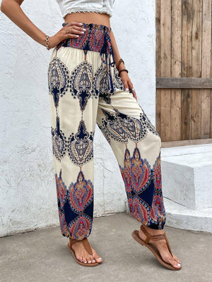 Boho Life Printed Tapered Leg Bohemian Pants - MXSTUDIO.COM