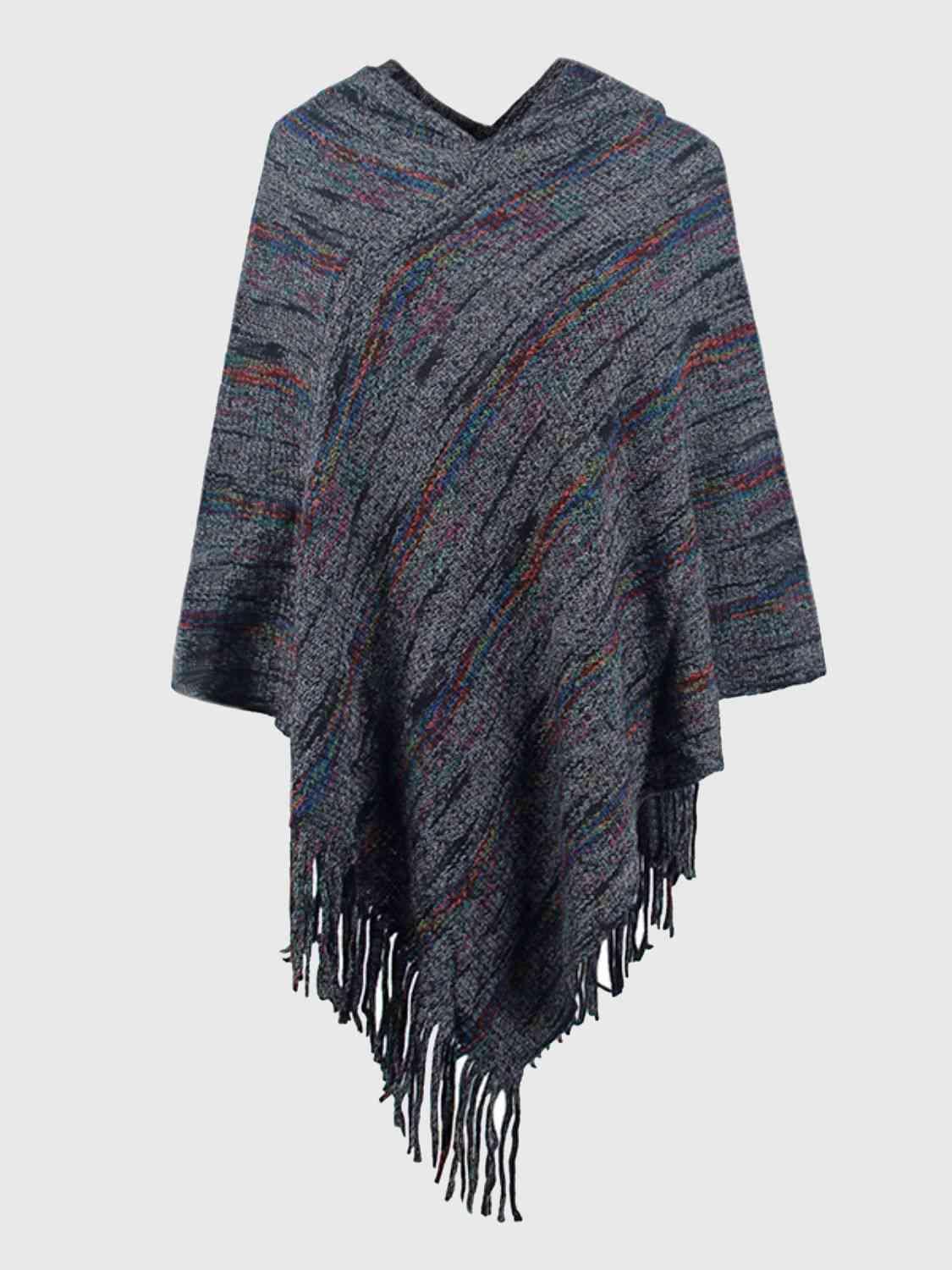 Boho Spirit Fringe Hem Hooded Poncho - MXSTUDIO.COM