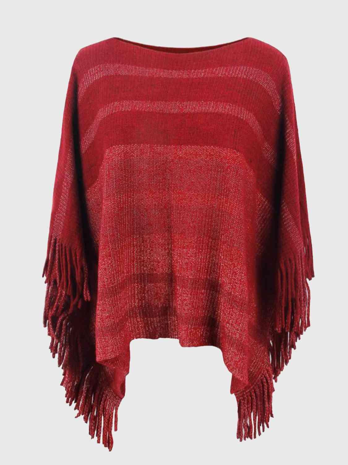 Boho Vibe Boat Neck Fringe Poncho-MXSTUDIO.COM