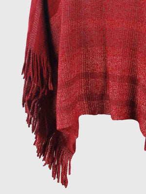 Boho Vibe Boat Neck Fringe Poncho-MXSTUDIO.COM