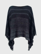 Boho Vibe Boat Neck Fringe Poncho-MXSTUDIO.COM