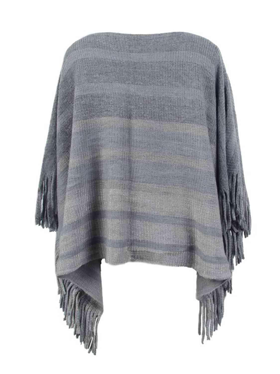 Boho Vibe Boat Neck Fringe Poncho-MXSTUDIO.COM