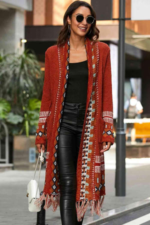 Boho Warmth Long Open Front Tassel Cardigan - MXSTUDIO.COM