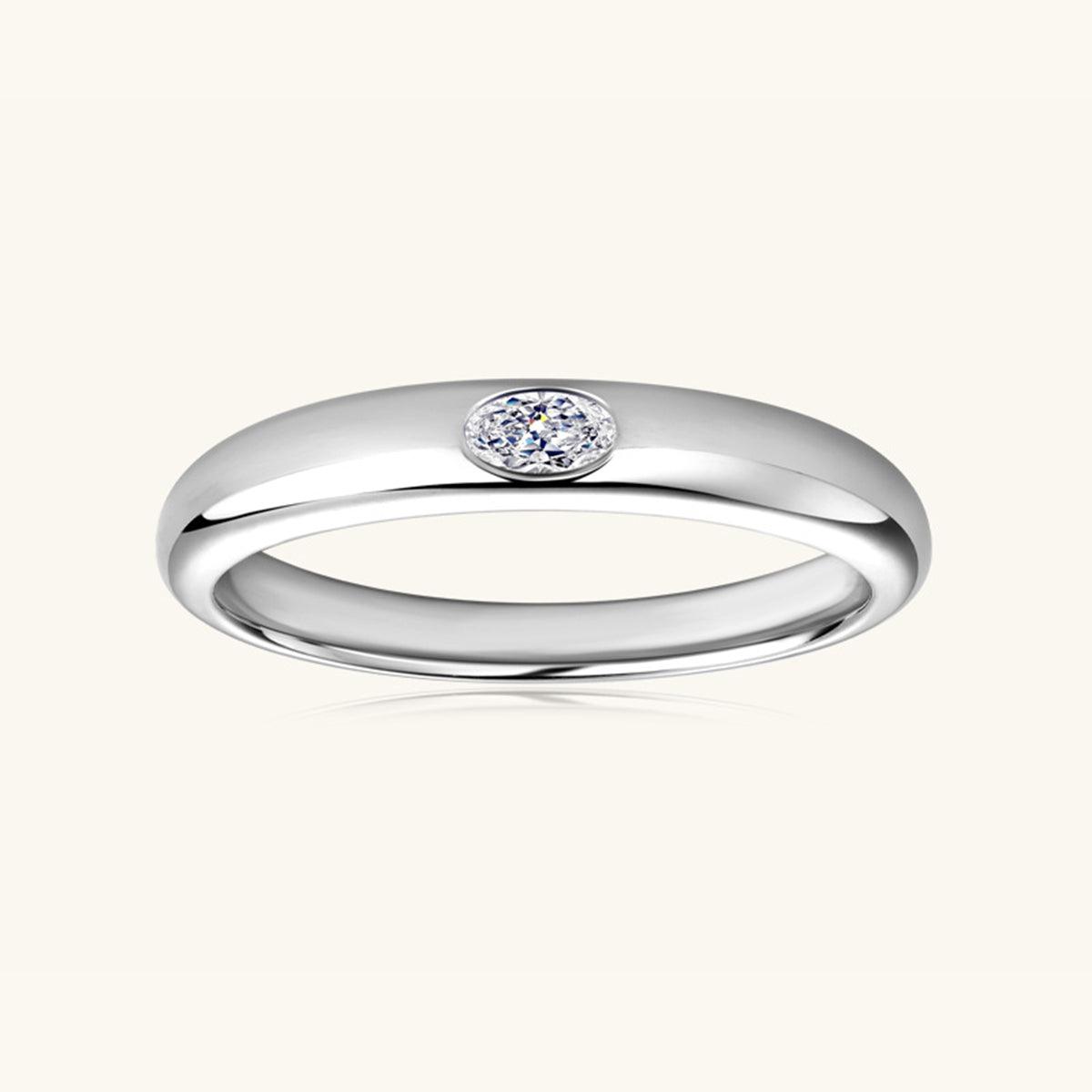 a white gold ring with a single diamond