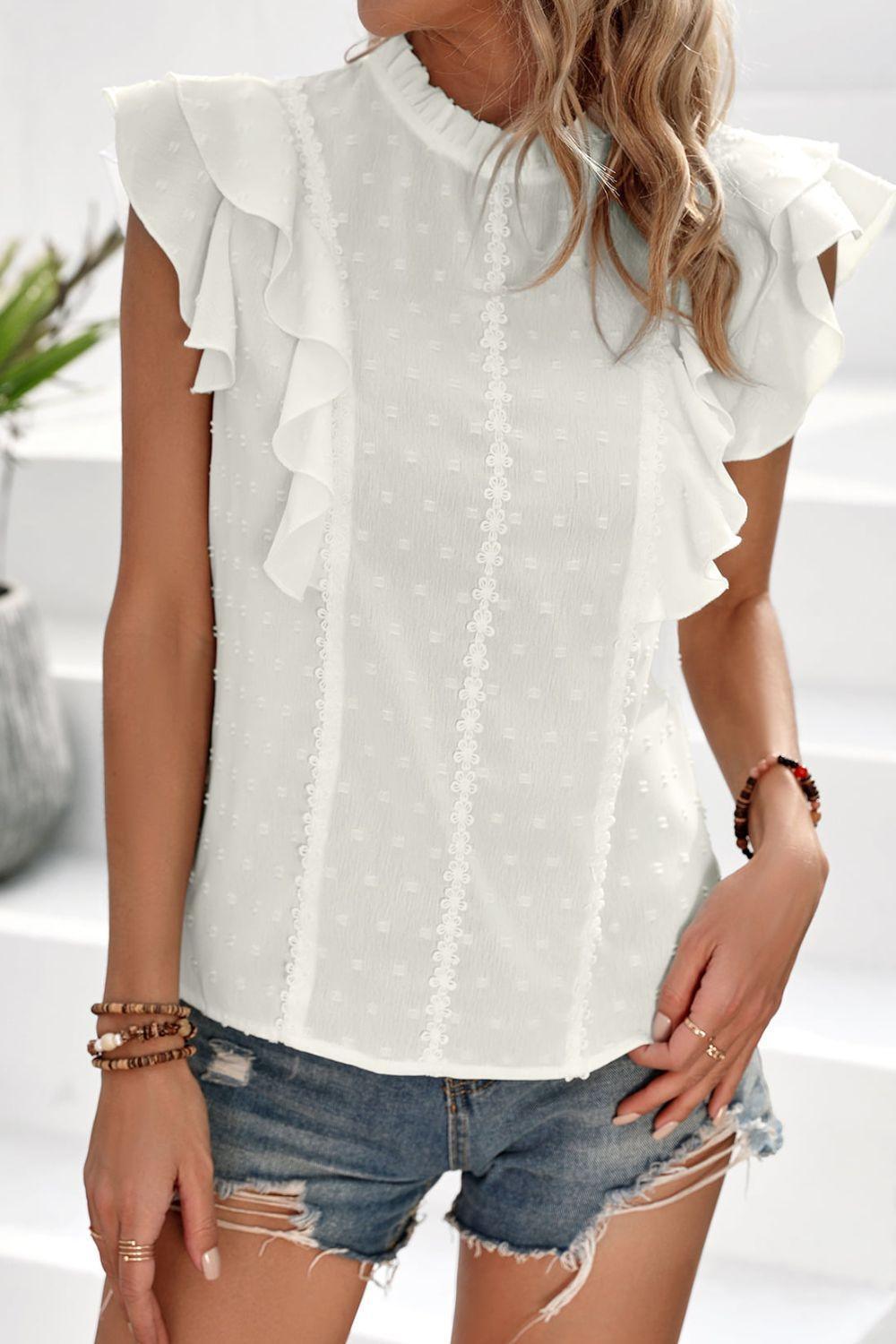 Bold And Brave Ruffled Cap Sleeve Blouse - MXSTUDIO.COM