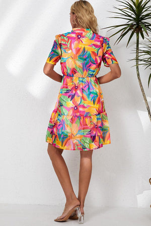 Bold And Bright Short Sleeve Floral Mini Dress - MXSTUDIO.COM